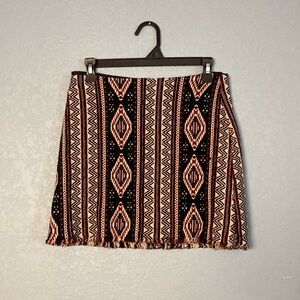 Stradivarius Cowgirl Mini Skirt with Frayed Bottom ~ Size 8 ~ Black, Red, Cream